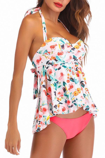 Halter Neck Asymmetric Hem Tankini Set