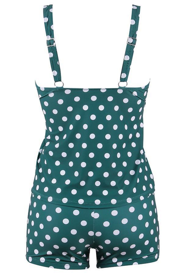 Green Polka Dot Print Slim Tankini Set