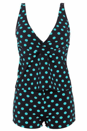 Green Polka Dot Print Slim Tankini Set