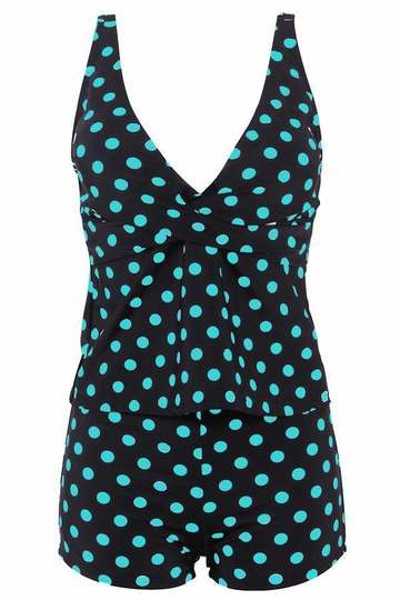 Green Polka Dot Print Slim Tankini Set