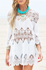White Hollow Out Crochet Tunic Cover Up