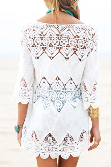 White Hollow Out Crochet Tunic Cover Up