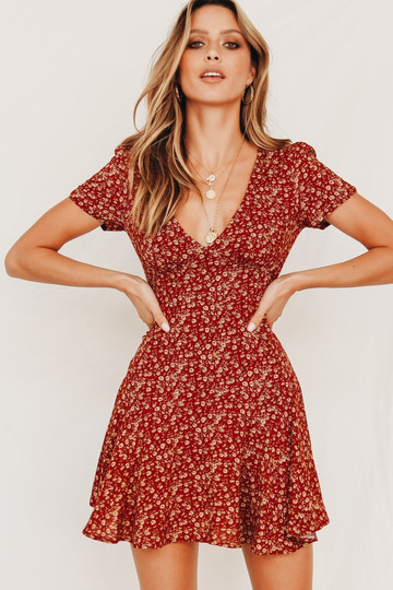 This Season Floral Mini Dress // Burgundy