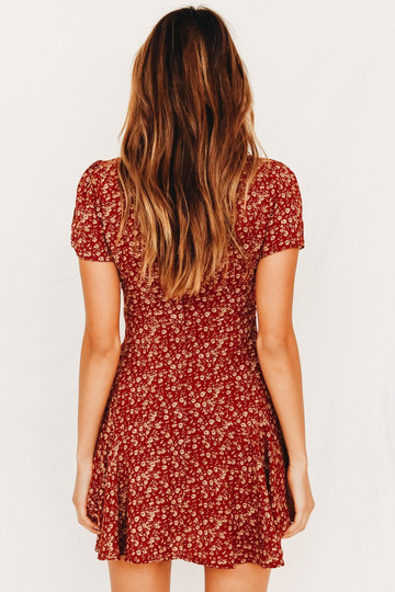 This Season Floral Mini Dress // Burgundy