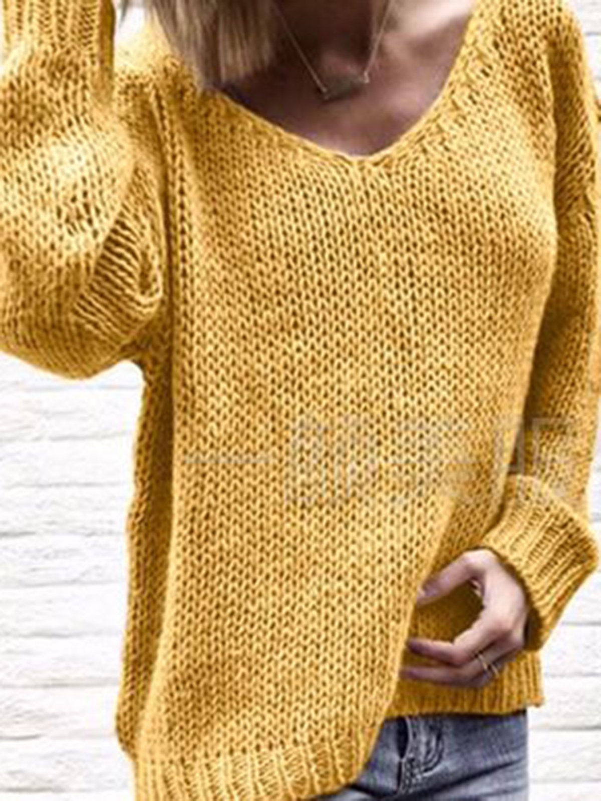 Plain Casual V Neck Knit Wear Women's Winter Soft Sweaters