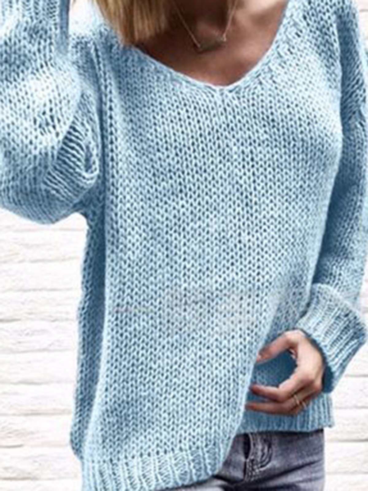 Plain Casual V Neck Knit Wear Women's Winter Soft Sweaters