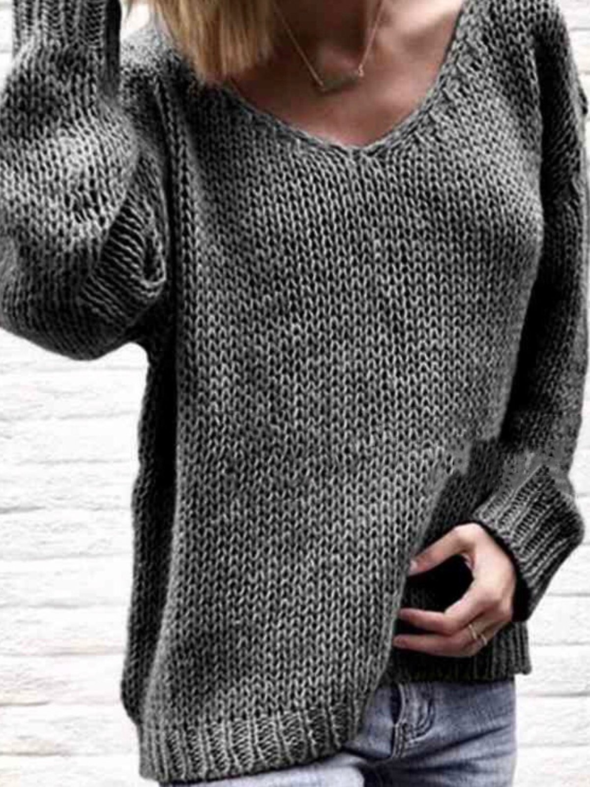 Plain Casual V Neck Knit Wear Women's Winter Soft Sweaters
