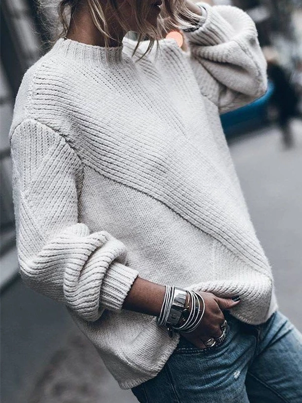 ROUND NECK CASUAL COTTON-BLEND SWEATERS