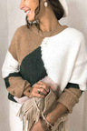 Round Neck Loose Contrast Stitching Knitted Sweater