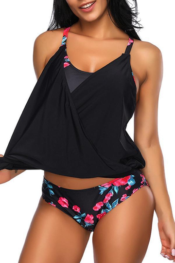 Slim Flower Print Tankini Set