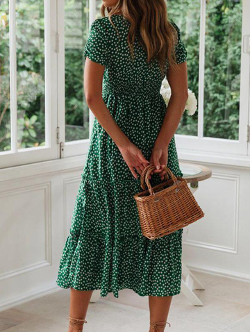 Roslady Dot Printed Midi A Line Dress