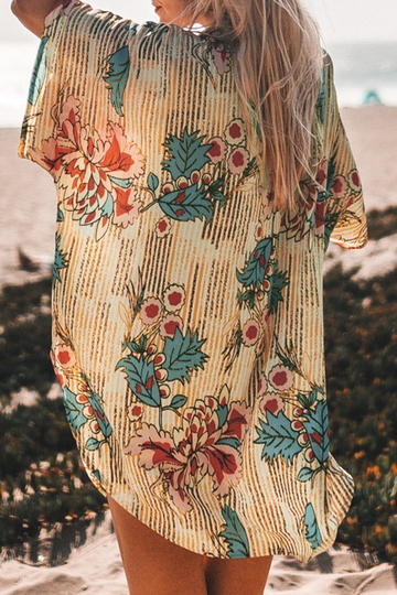 STRIPE AND FLORAL PRINT LOOSE FIT SHIRT COVER UP