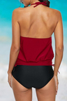 Halter Drawstring Solid Color Tankini Set