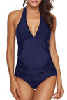 Solid Color Slim Halter Tankini Set