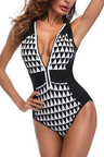 Geometric Print Zipper One Piece Swimwear