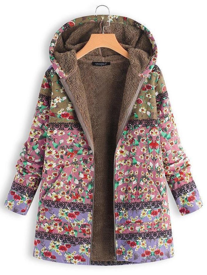 Patchwork Hooded Casual Quilted Coat