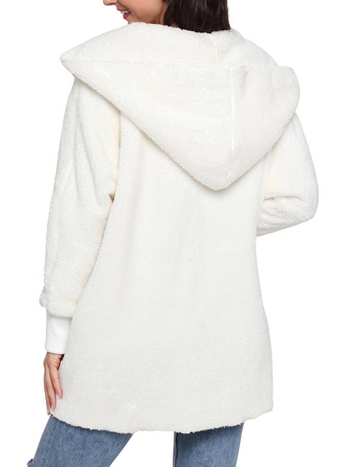 Multicolor Hoodie Solid Wool Pocket Loose Women Coat