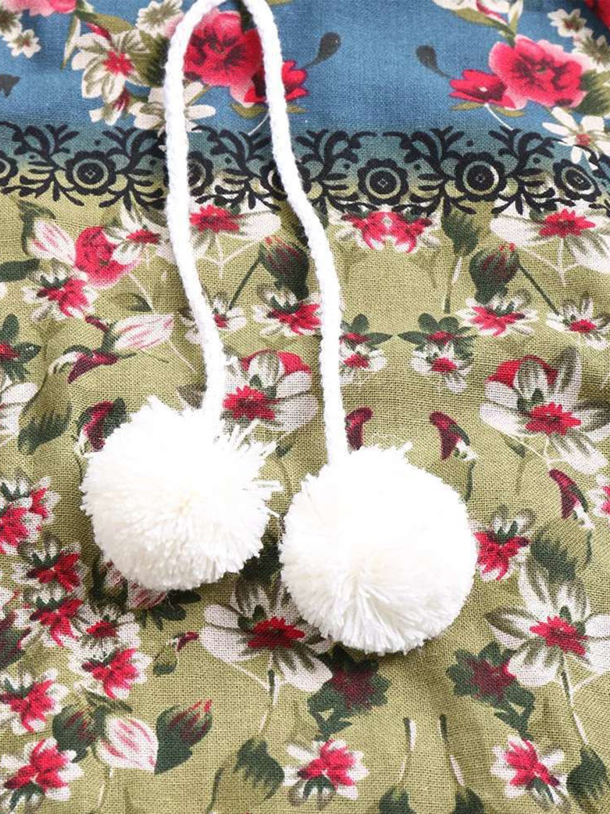 Cute Floral Printed Hoodie Cape Sleeve Cloak Coat