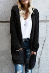 New Trendy Simple Plain Dopen Front Hooded Long Sleeve Cardigan