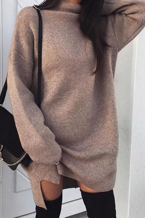 High Neck  Plain  Batwing Sleeve Sweaters