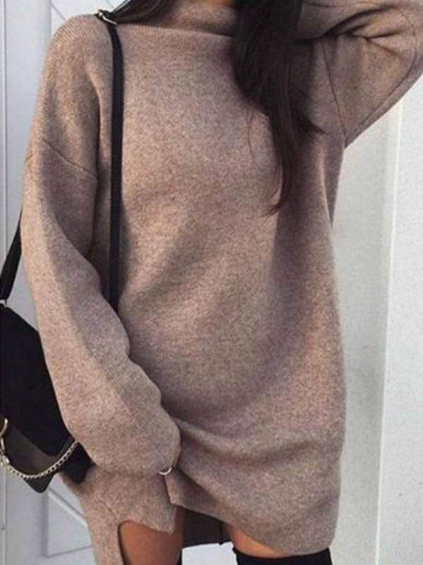 High Neck  Plain  Batwing Sleeve Sweaters
