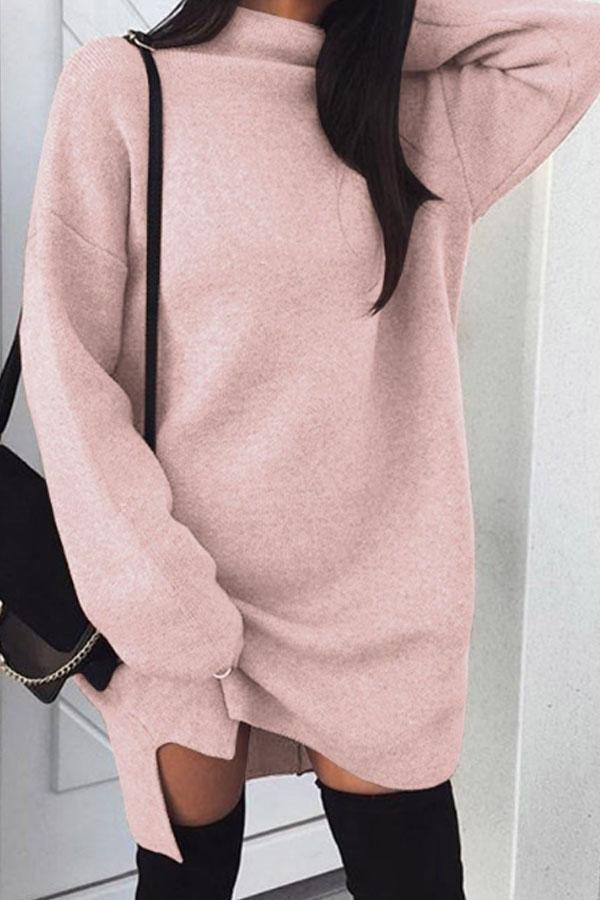 High Neck  Plain  Batwing Sleeve Sweaters