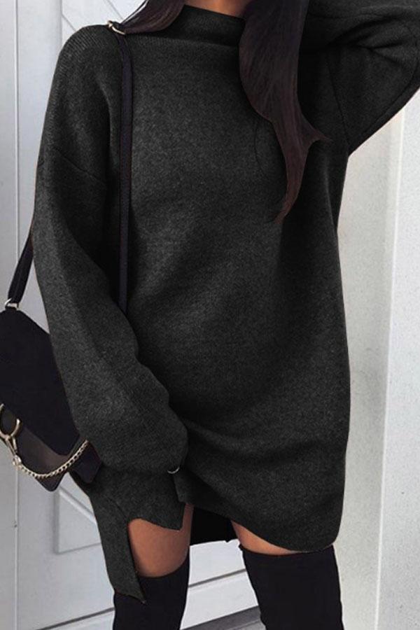 High Neck  Plain  Batwing Sleeve Sweaters
