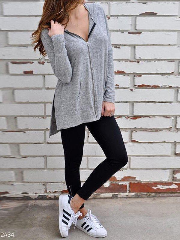Zipped Cotton Hoodie Long Sleeve Coats