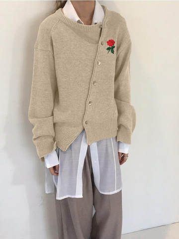 Fashion Rose Slanting Buckle Sweater