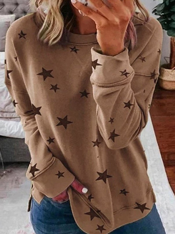 Fall Star Print Patchwork Fashion Long Sleeve Tops