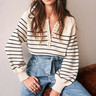 Saviour Button Up Striped Long Sleeve Knit Pullover