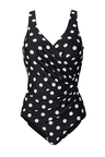 Black Polka Dots Ruched One Piece Swimsuit