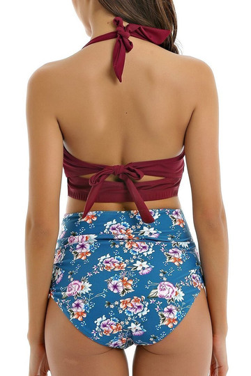 Blue printed high waist bikini set