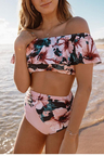 SHOULDER RUFFLE FLORAL SWIM BIKINI