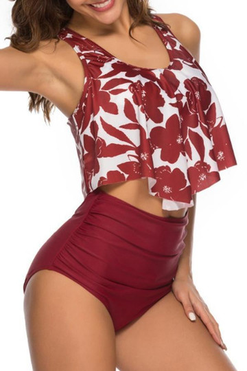 Lotus Leaf High Waist Tankini Set