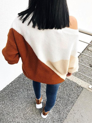 Color Matching Loose Knit Sweater