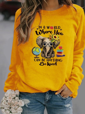 Fashion Women's    Sunflower Print Hoodless Sweater  Plus Size