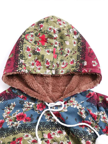 Cute Floral Printed Hoodie Cape Sleeve Cloak Coat