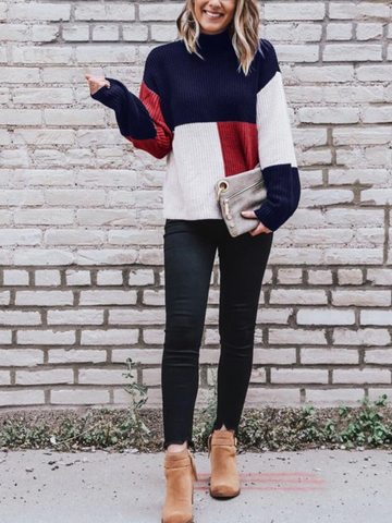 Colorblock Stitching Long-sleeved Sweater