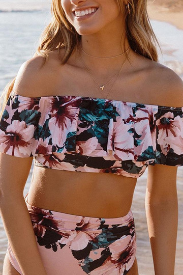 Shoulder Ruffle Floral Swim Bikini