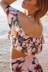 SHOULDER RUFFLE FLORAL SWIM BIKINI