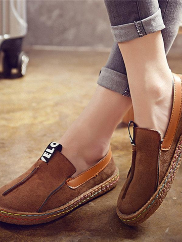 Suede Pure Color Slip On Stitching Flat Soft Shoes For Women