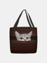 Women Felt Cat Stripe Pattern Printing Handbag Shoulder Bag Tote