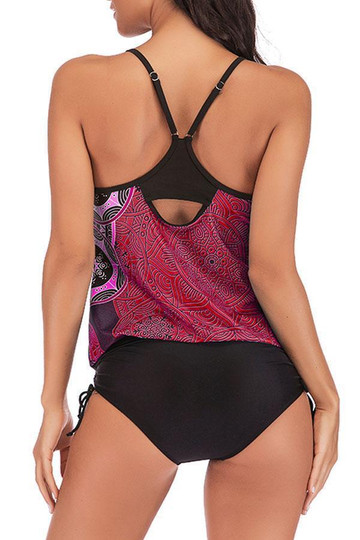 Plus Size Printed Drawstring Side Tankini Set