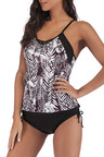 Plus Size Printed Drawstring Side Tankini Set