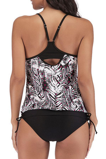 Plus Size Printed Drawstring Side Tankini Set