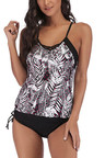 Plus Size Printed Drawstring Side Tankini Set