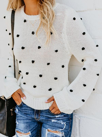 Pom-Pom Trim Polka Dots Pullover Sweater