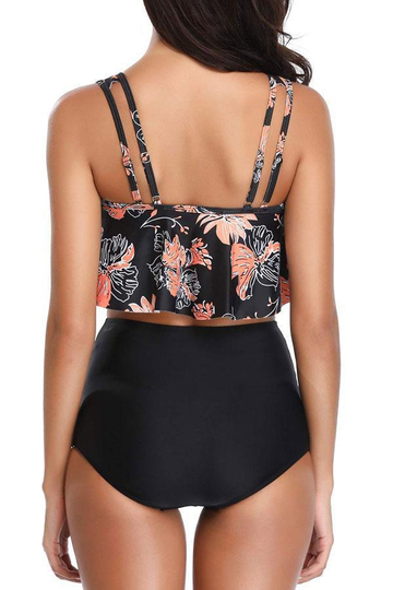 Asymmetric Ruffle Overlay High Waist Bikini Set