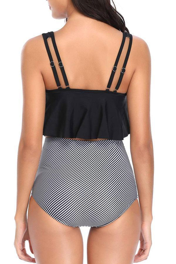 Asymmetric Ruffle Overlay High Waist Bikini Set